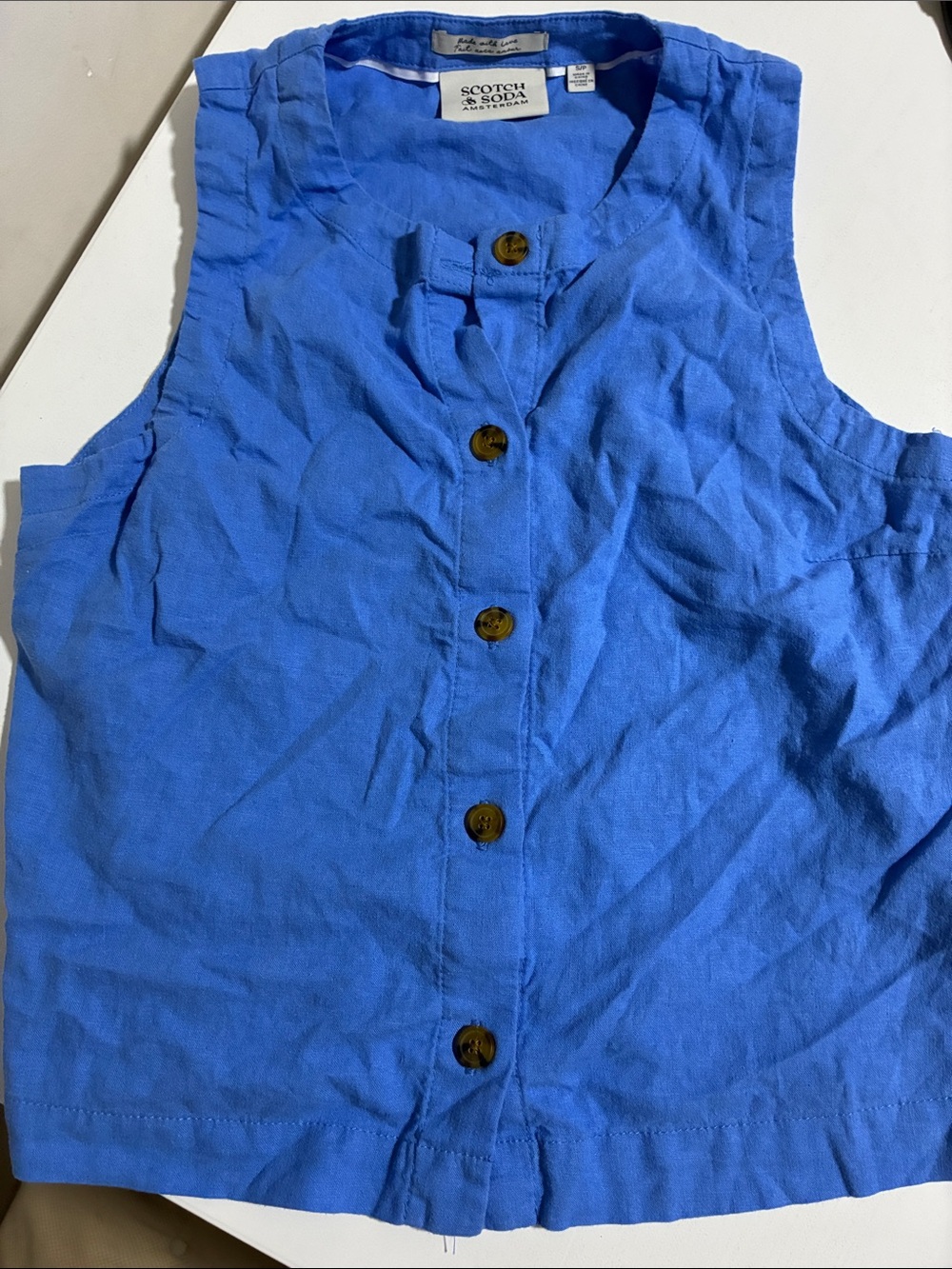 Scotch & Soda Womens Bright Blue Sleeveless Button-Front Top